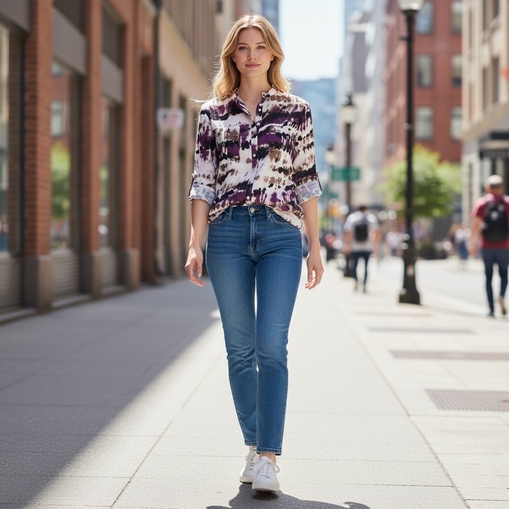 Ariella Button Down Long Sleeve Multi Color Shirt
New